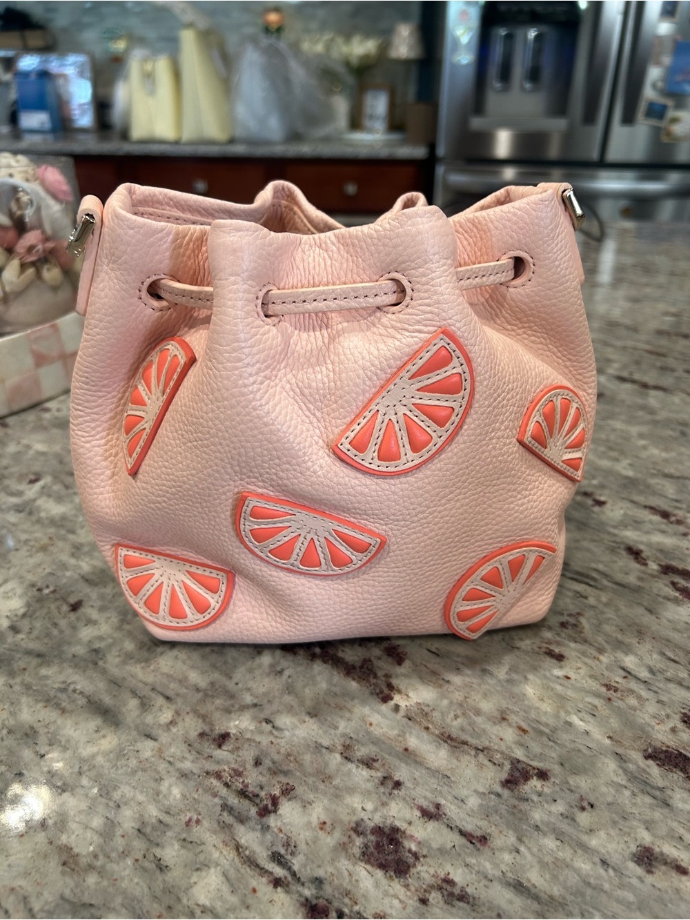 kate spade Pink Leather Citrus Appliqué Drawstring Crossbody Bag - Picture 5 of 7